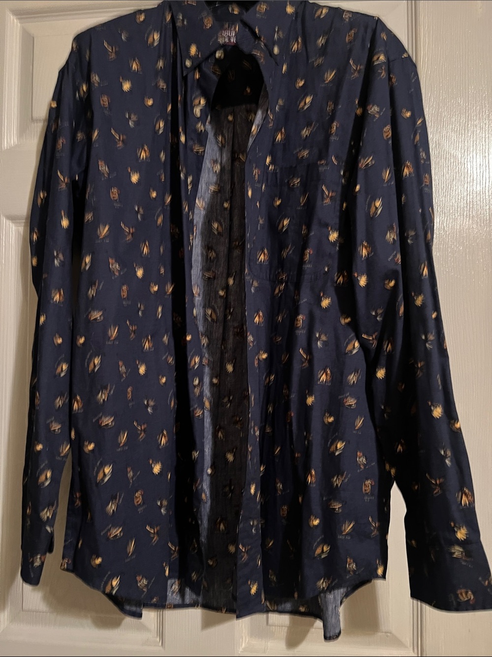 Roundtree & Yorke Navy Button-Down Shirt with Gold Floral Print